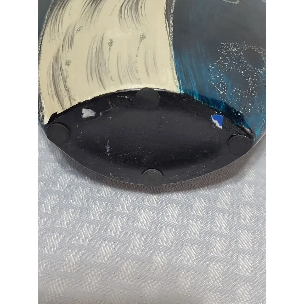 Hand Painted Ceramic‎ Floral Vase Teal Cream Silver Glitter Decorative Art Deco